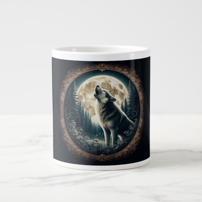 Classic, vintage wolf & moon  large coffee mug (Front)