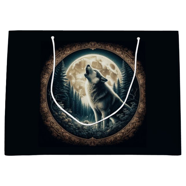 Classic, vintage wolf & moon  large gift bag (Front)