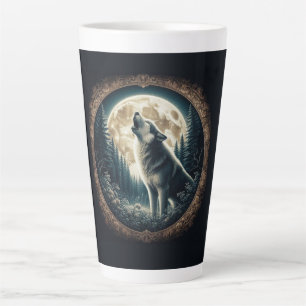 Classic, vintage wolf & moon  latte mug