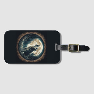 Classic, vintage wolf & moon luggage tag