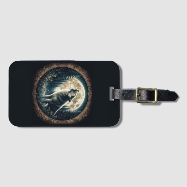 Classic, vintage wolf & moon  luggage tag (Front Horizontal)