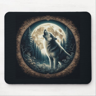 Classic, vintage wolf & moon mouse mat