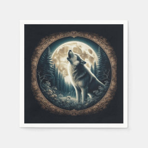 Classic, vintage wolf & moon napkin
