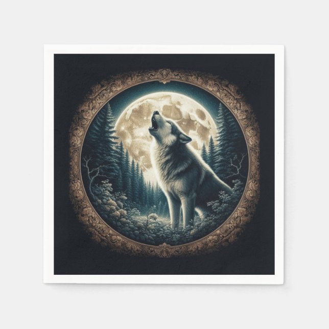 Classic, vintage wolf & moon  napkin (Front)