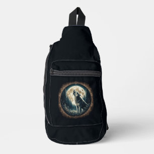 Classic, vintage wolf & moon sling bag