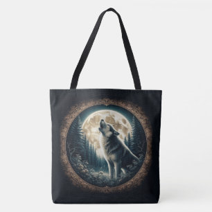 Classic, vintage wolf & moon  tote bag