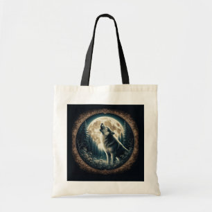 Classic, vintage wolf & moon tote bag