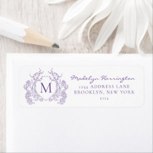 Classic Violet Floral Crest Monogram Address