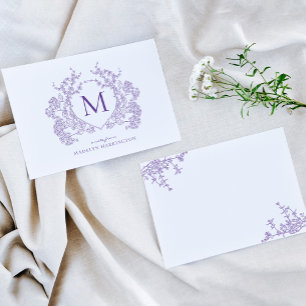 Classic Violet Floral Crest Monogram Card