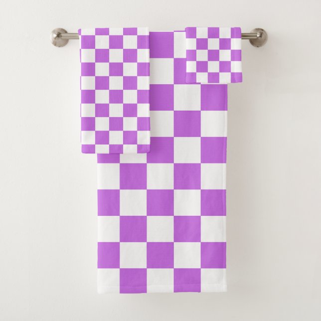 Classic visual magenta chequerboard  bath towel set (Insitu)