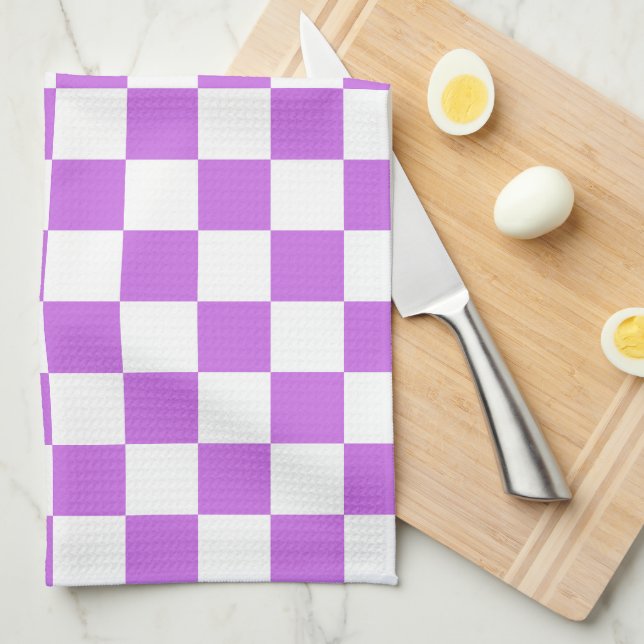 Classic visual magenta chequerboard  tea towel (Quarter Fold)