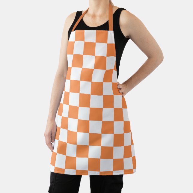 Classic visual orange chequerboard  apron (Insitu)