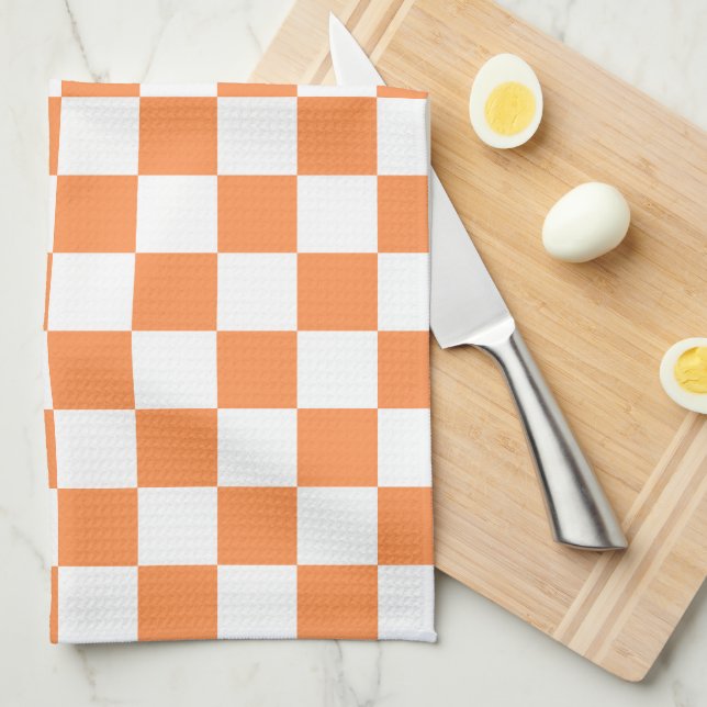 Classic visual orange chequerboard  tea towel (Quarter Fold)