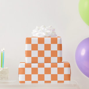Classic visual orange chequerboard  wrapping paper