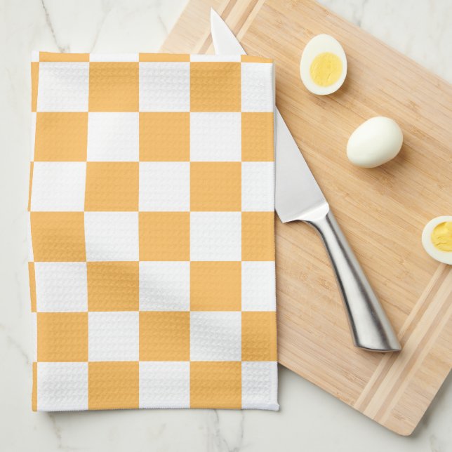 Classic visual peach chequerboard  tea towel (Quarter Fold)