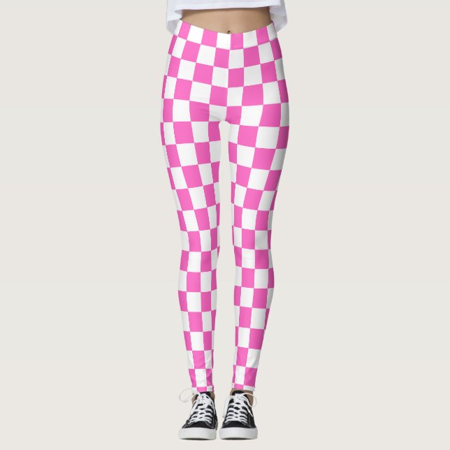 Classic visual pink checkerboard  leggings (Front)