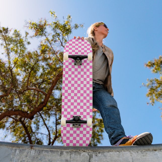 Classic visual pink checkerboard  skateboard (Outdoor 1)