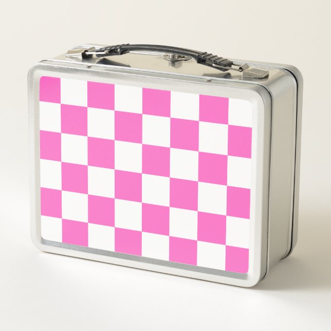 Classic visual pink chequerboard  metal lunch box (Back)