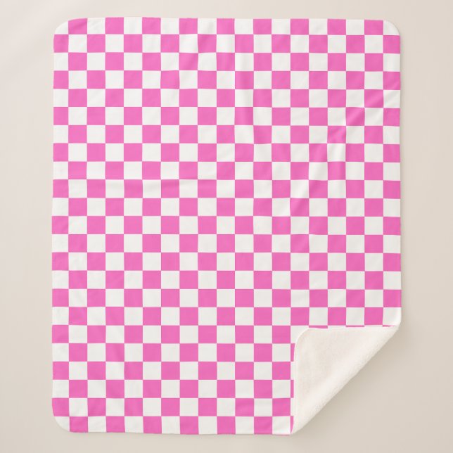Classic visual pink chequerboard  sherpa blanket (Front)