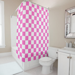 Classic visual pink chequerboard  shower curtain