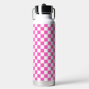 Classic visual pink chequerboard  water bottle