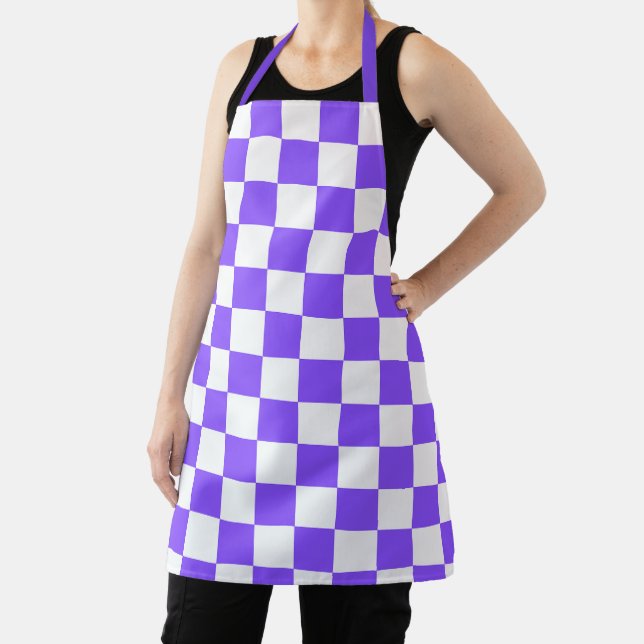 Classic visual purple chequerboard  apron (Insitu)