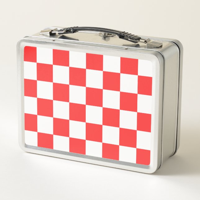 Classic visual red checkerboard  metal lunch box (Back)