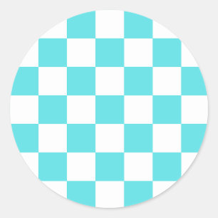 Classic visual turquoise blue checkerboard  round sticker