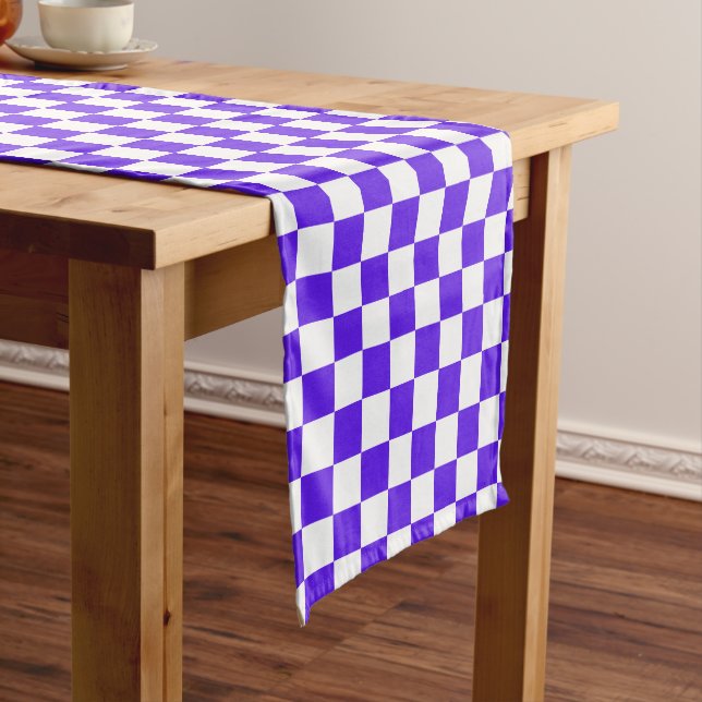 Classic visual violet checkerboard  short table runner (In Situ)