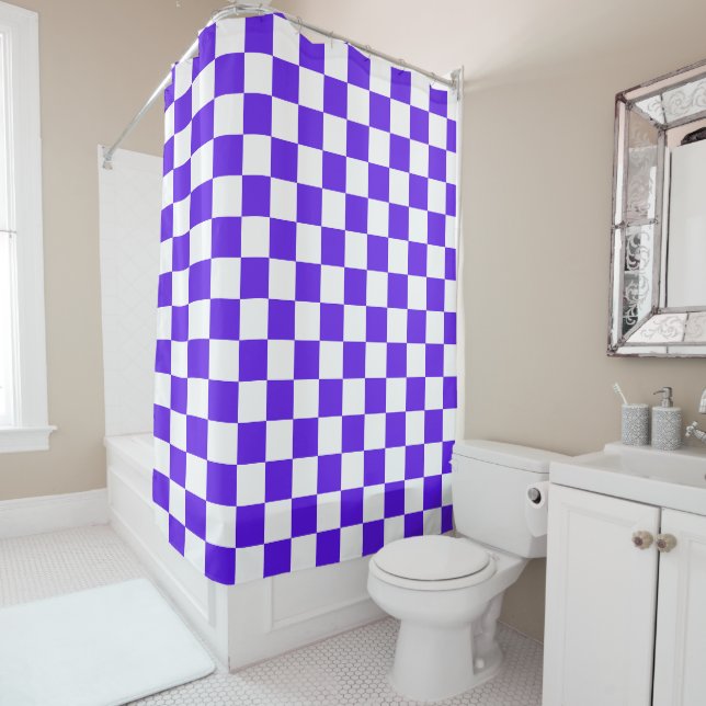 Classic visual violet chequerboard  shower curtain (In Situ)