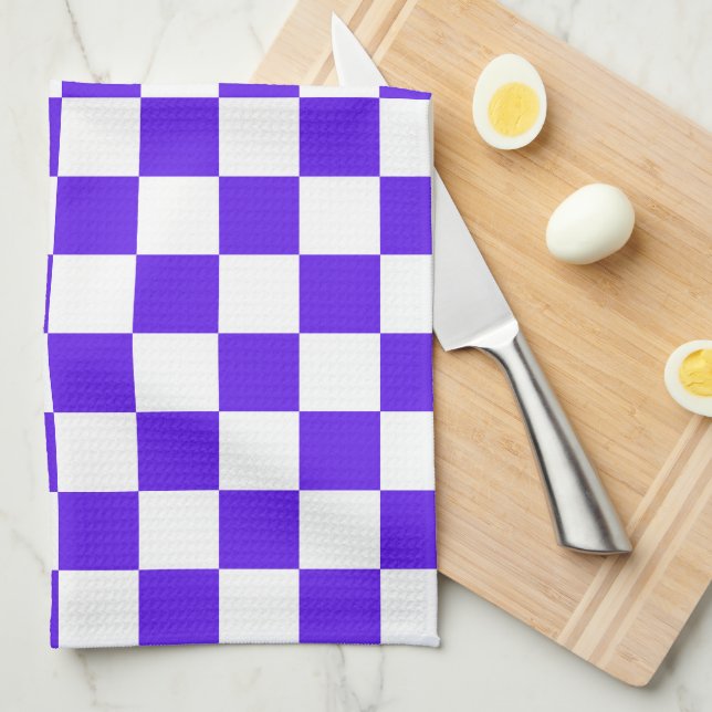 Classic visual violet chequerboard  tea towel (Quarter Fold)