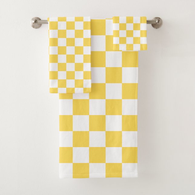 Classic visual yellow chequerboard  bath towel set (Insitu)