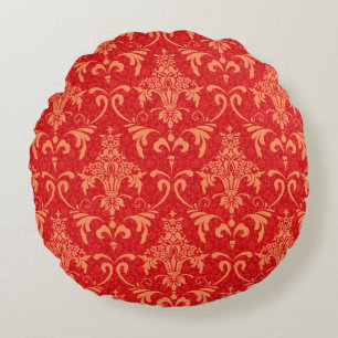 classic wallpaper with Victorian ornament, red and Round Cushion
