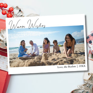 Classic Warm Wishes Two Beach Family Photo Holiday Card