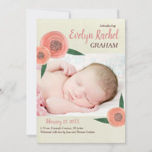 Classic Waterclolor Elegant baby Name Script Photo Announcement
