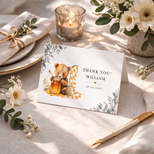 Classic Watercolor Bear Honey first birthday Thank You Card