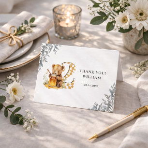 Classic Watercolor Bear Honey second birthday  Thank You Card