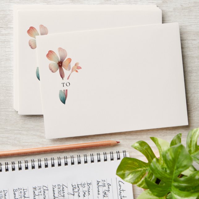 Classic Watercolor Blue Leaves Wedding Envelope (Stacked)