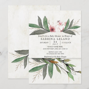 Classic Watercolor Botanical Blossoms Baby Shower Invitation