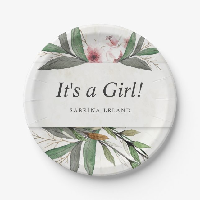 Classic Watercolor Botanical Blossoms Paper Plate (Front)