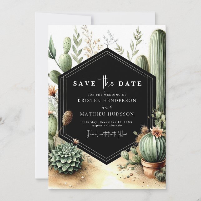 Classic Watercolor Cactus Wedding Save The Date (Front)