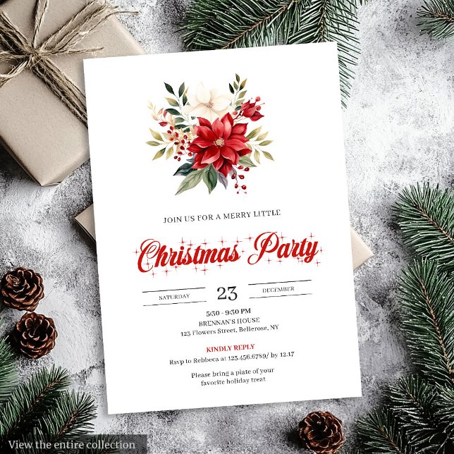 Classic Watercolor Christmas Flowers Printable  Invitation (Classic Watercolor Christmas Flowers Printable Invitation)