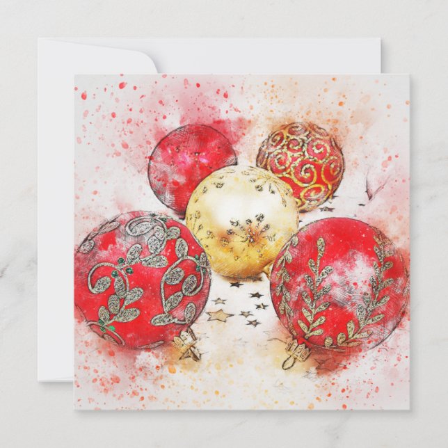 Classic Watercolor Christmas Ornaments Holiday Card (Front)