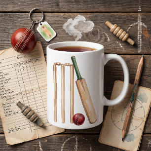 Classic Watercolor Cricket Bat and Ball Coffee Mug