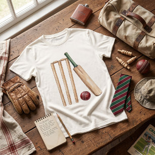 Classic Watercolor Cricket Bat and Ball T-Shirt