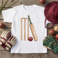 Classic Watercolor Cricket Bat and Ball