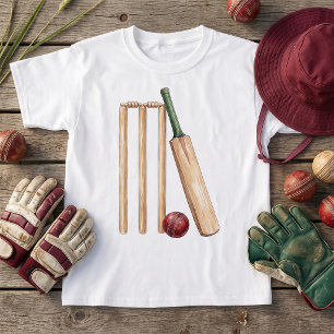Classic Watercolor Cricket Bat and Ball T-Shirt