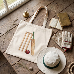 Classic Watercolor Cricket Bat and Ball Tote Bag