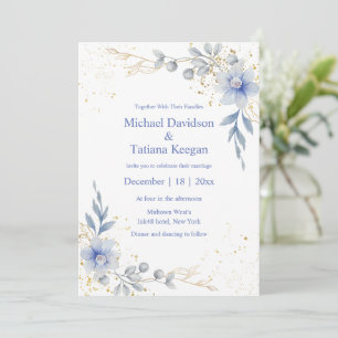 classic watercolor dusty blue flowers wedding invitation