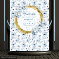 Classic Watercolor Dusty Blue Gold Wedding Banner